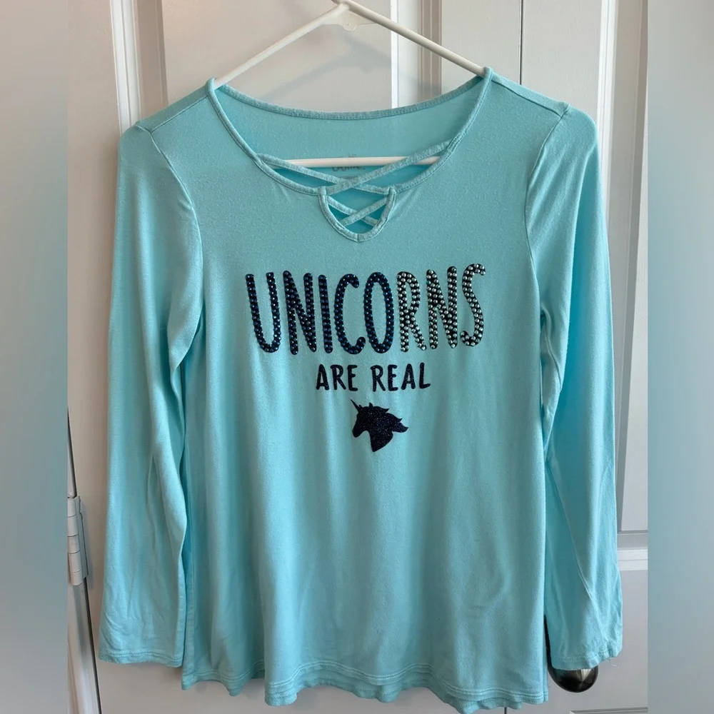 Justice Unicorns Blue Girls Long Sleeve Top Size 12